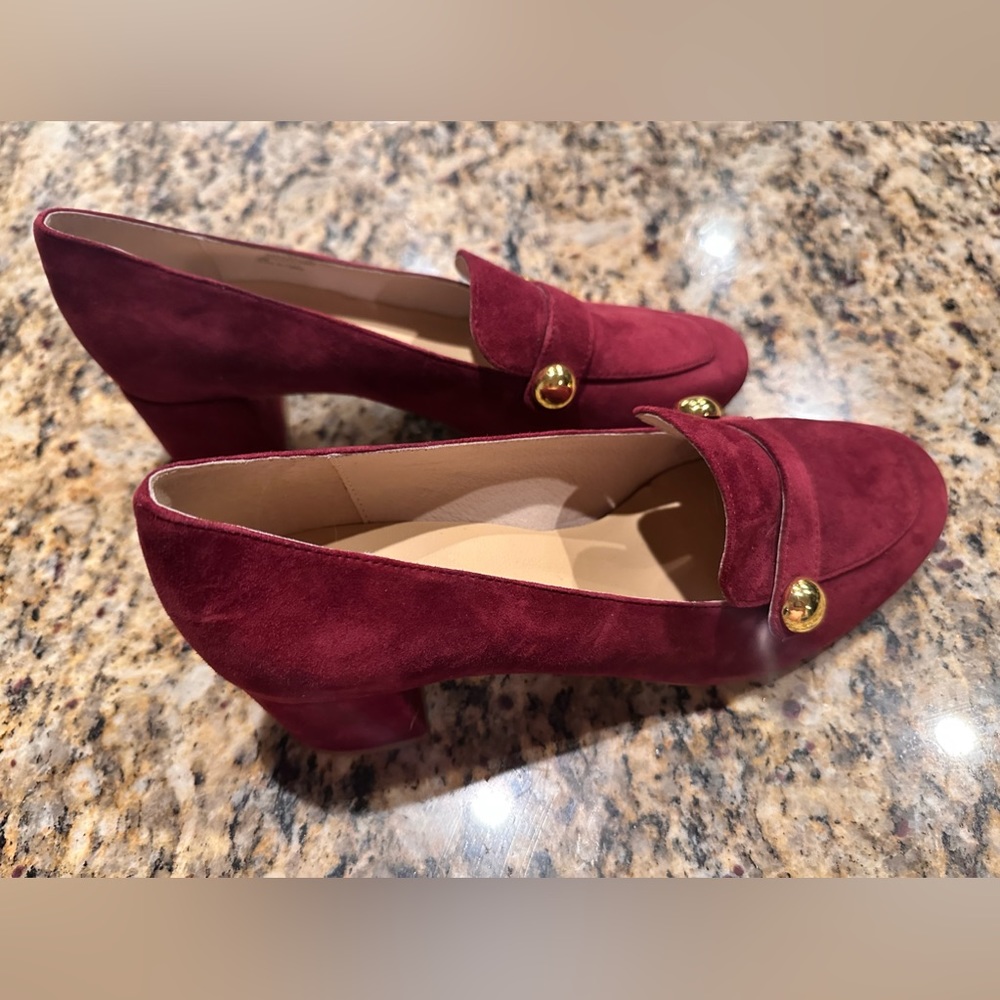 Kate Spade Dark Red (Maroon) Block Heel Suede Loafers - Picture 4 of 5